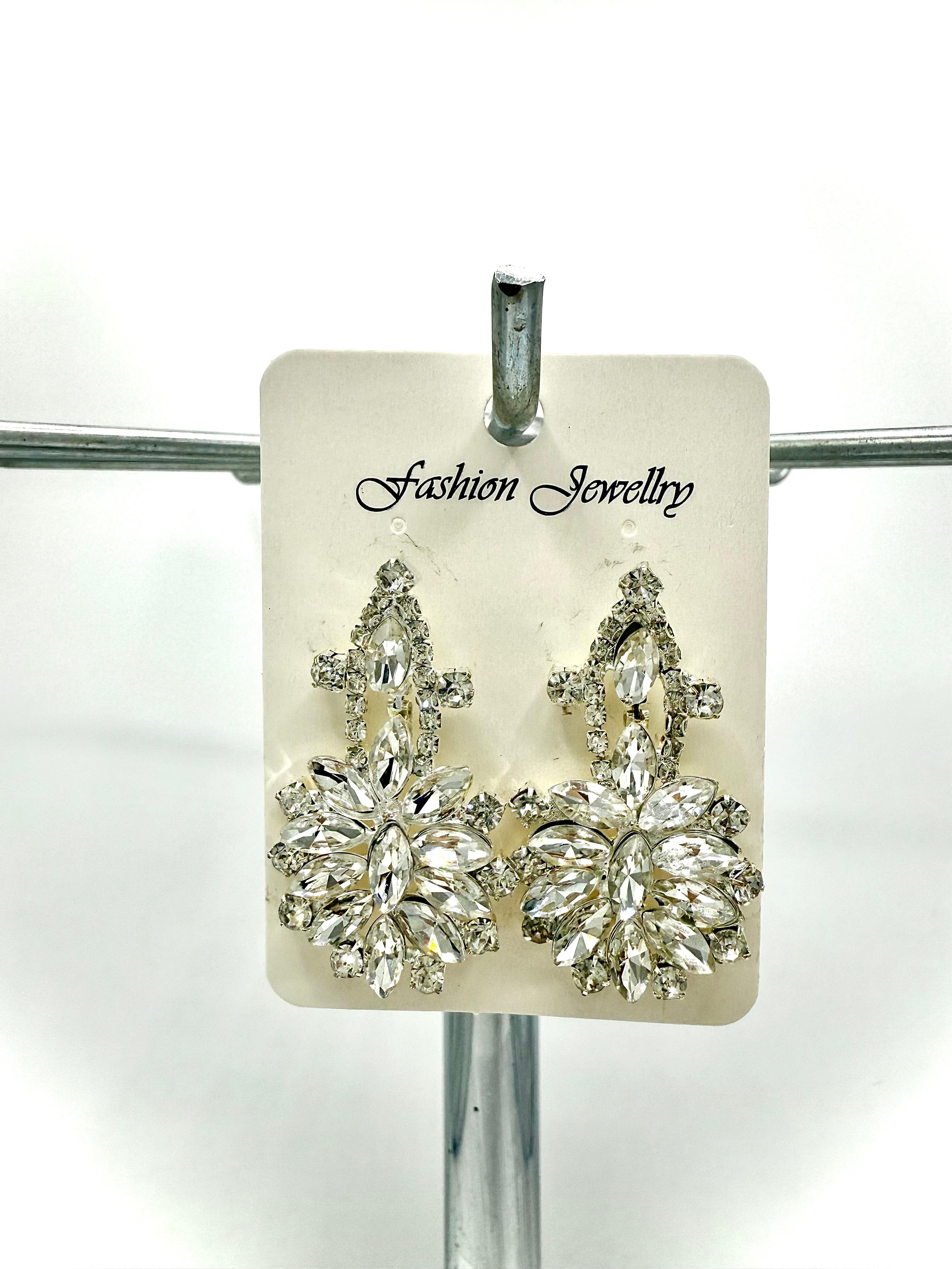 Crystal Dangle Flower Earrings - 1