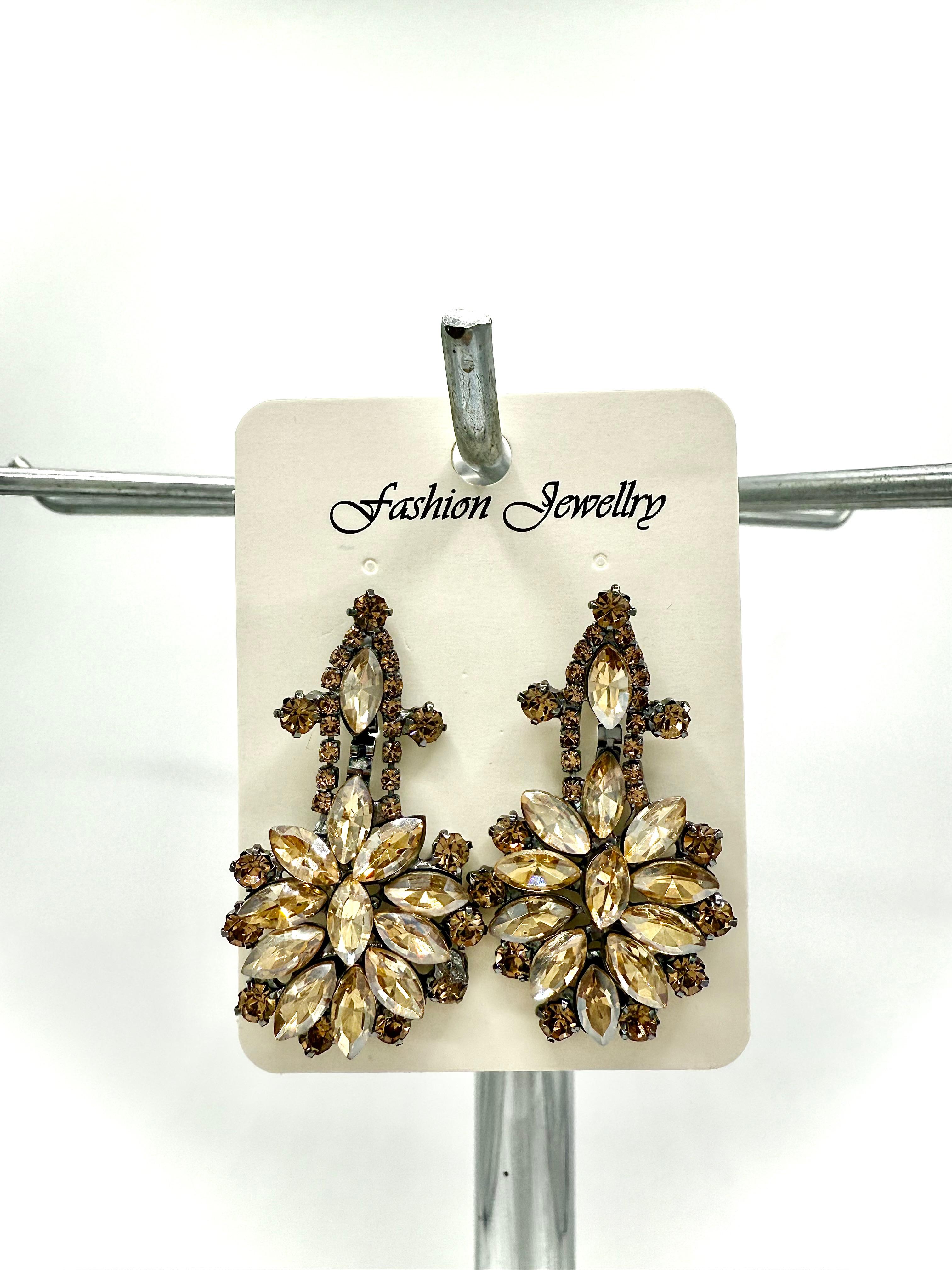 Crystal Dangle Flower Earrings - 3